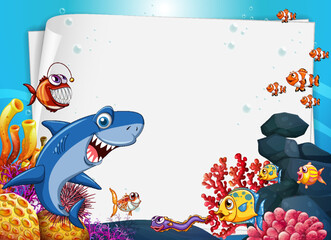 Underwater blank banner with sea animal