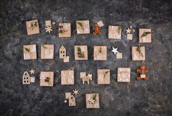Advent calendar made from Christmas gift boxes