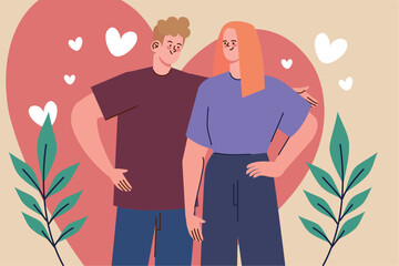 couple friends with hearts