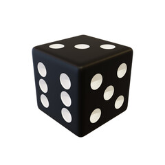Dice black plastic playing. Realistic playing cube.