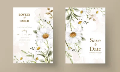 Foto op Plexiglas elegant daisy flower wedding invitation card template © mariadeta