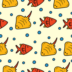 Fish doodle cartoon illustration pattern design