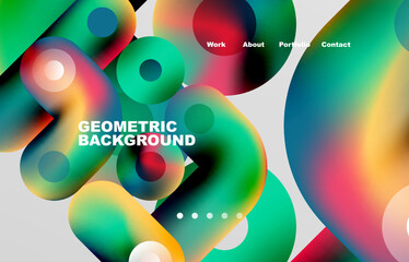 Circles and round shapes landing page abstract geometric background. Web page for website or mobile app wallpaper