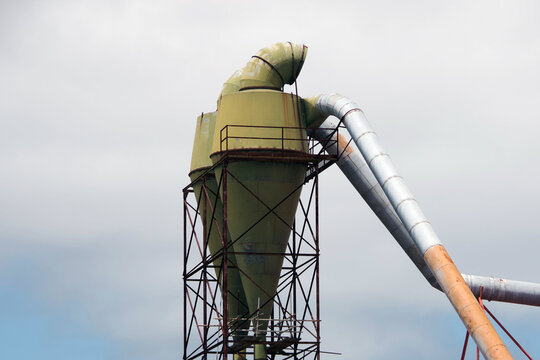 Old tall double silo in a defunct shipyard