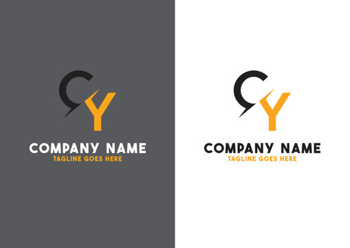 CY Black Orange Letter Logo Design with creative line cut
