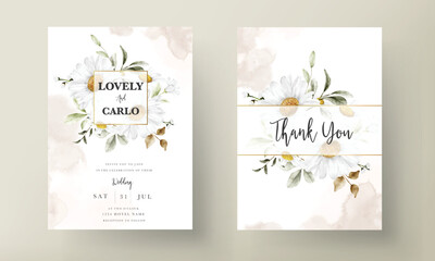 Fototapeta na wymiar Modern wedding invitation template with vintage daisy flower