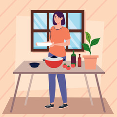 woman cooking with pot