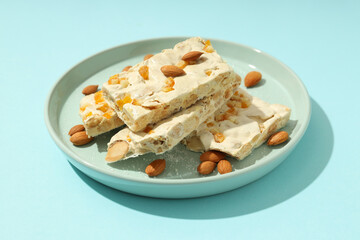 Concept of tasty food, nougat, close up