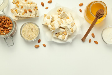 Concept of tasty food, nougat, space for text