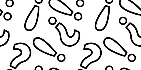 Exclamation and question marks, punctuation marks, amazement, vector seamless pattern in the style of doodles, hand drawn - obrazy, fototapety, plakaty