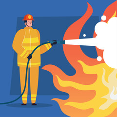 fireman putting flames with nose