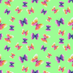 seamless pattern with watercolor butterflies