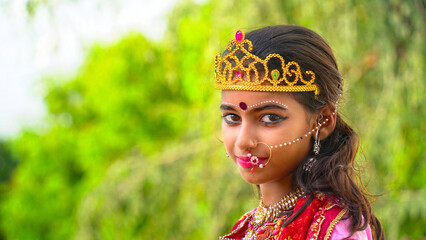 Durga Puja Look Photo-shoot based on agomoni Festival with ethnic look.like A face of Hindu goddess...