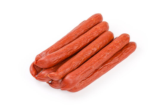 Bunch of kabanos sausages on a white background