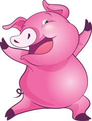 Obraz premium cute little pigs cheerful funny dance and many emotion acting