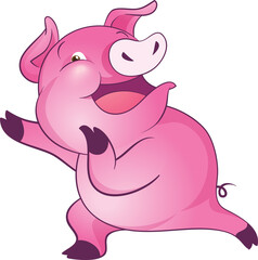 Plakat cute little pigs cheerful funny dance and many emotion acting