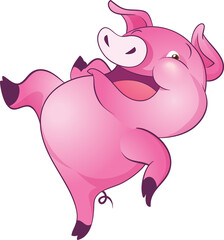 Naklejka premium cute little pigs cheerful funny dance and many emotion acting