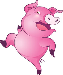 Obraz premium cute little pigs cheerful funny dance and many emotion acting