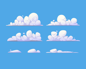 Set of cartoon clouds. Isolated on a blue background.
