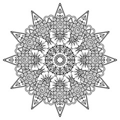 Circular pattern in form of mandala for Henna, Mehndi, tattoo, decoration. Decorative ornament in ethnic oriental style. Coloring book page.