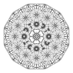 Circular pattern in form of mandala for Henna, Mehndi, tattoo, decoration. Decorative ornament in ethnic oriental style. Coloring book page.