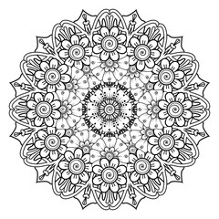 Circular pattern in form of mandala for Henna, Mehndi, tattoo, decoration. Decorative ornament in ethnic oriental style. Coloring book page.