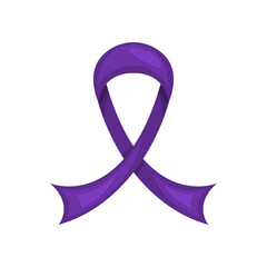 Purple awareness ribbon on white background. Cancer Awareness Month symbol.