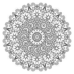 Circular pattern in form of mandala for Henna, Mehndi, tattoo, decoration. Decorative ornament in ethnic oriental style. Coloring book page.