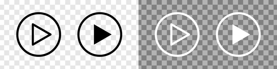 Play button icons. Set of symbol on a transparent background. Video audio player. Vector illustration