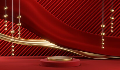 3D rendering of blank product background for cream cosmetics Modern red podium background