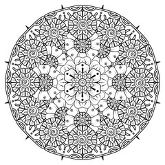 Circular pattern in form of mandala for Henna, Mehndi, tattoo, decoration. Decorative ornament in ethnic oriental style. Coloring book page.