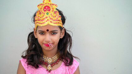 Durga Puja Look Photo-shoot based on agomoni Festival with ethnic look.like A face of Hindu goddess...