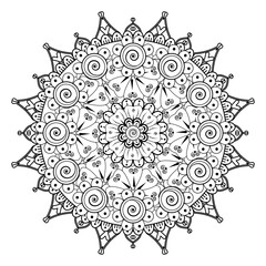Circular pattern in form of mandala for Henna, Mehndi, tattoo, decoration. Decorative ornament in ethnic oriental style. Coloring book page.