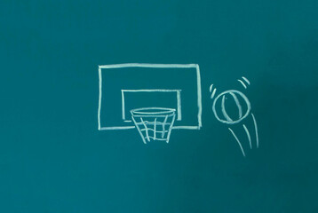 drawing of basketball hoop on blackboard