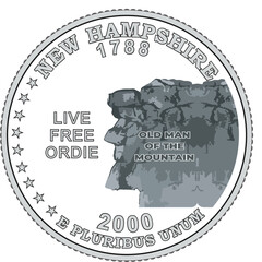 New Hampshire US Quarter Dollar Coin,  Coin 25 US cents. States and territories. Obverse and reverse sides of the New Hampshire State Commemorative Quarter, Vector. - obrazy, fototapety, plakaty