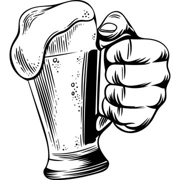 Hand Holding Beer Hand drawn Sktech Illustration