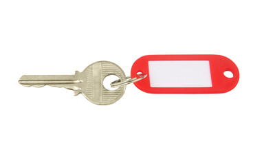 Key with blank red label isolated on white background