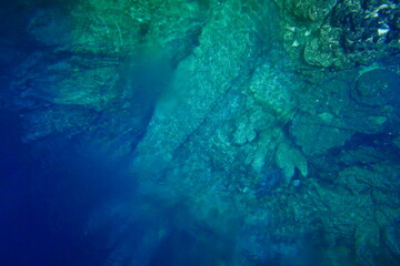 Fototapeta na wymiar Scuba diving at chandelier cave in Palau. Diving on the reefs of the Palau archipelago.