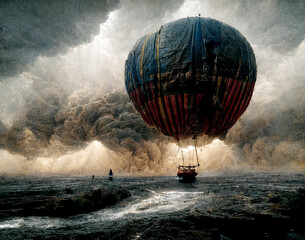 hot balloon in the cloudy sky