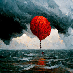 red hot balloon in the cloudy sky
