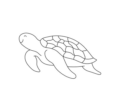 Vector isolated floating sea turtle under water colorless black and white contour line drawing