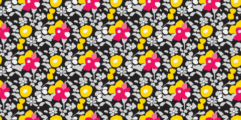 Floral illustration background. Seamless pattern.Vector. 花のイラストパターン