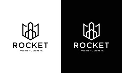Rocket icon vector. Simple outline rocket sign, on a black and white background.