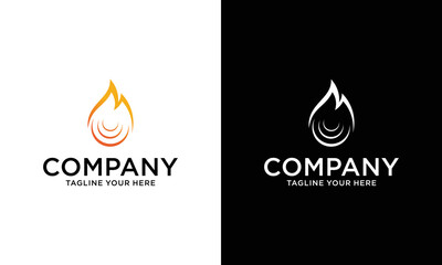 Fire Flame Logo design vector template droplet shape. Red drop Logotype concept icon. on a black and white background.
