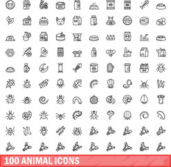 100 animal icons set. Outline illustration of 100 animal icons vector set isolated on white background