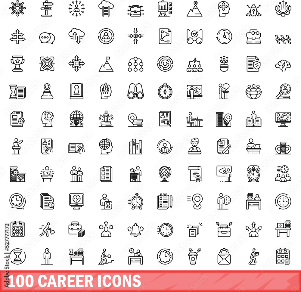 Wall mural 100 career icons set. Outline illustration of 100 career icons vector set isolated on white background - Wall murals