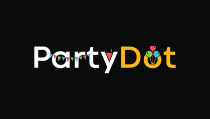Party Dot Decorative Ballons Flags Wordmark Logo Design 