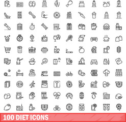 100 diet icons set. Outline illustration of 100 diet icons vector set isolated on white background