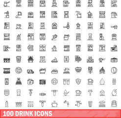 100 drink icons set. Outline illustration of 100 drink icons vector set isolated on white background