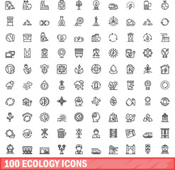 Obraz na płótnie Canvas 100 ecology icons set. Outline illustration of 100 ecology icons vector set isolated on white background